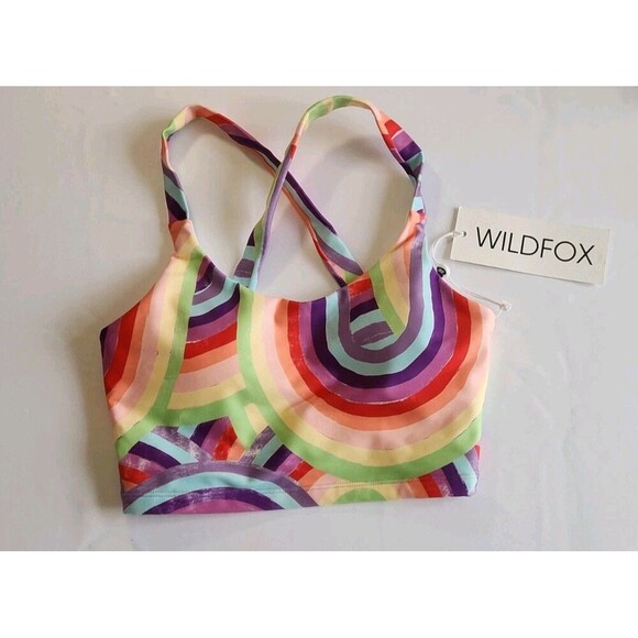Wildfox Longline Soleil Sport Bra NWT XS Rainbow Stripes Racerback Gym Workout - Picture 1 of 7